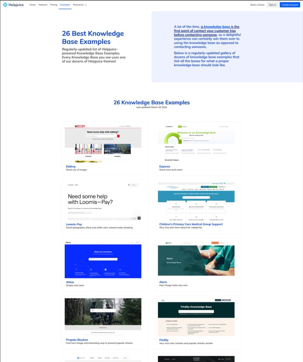 Old examples page: a title, a block of text and a two column gallery of screenshots.