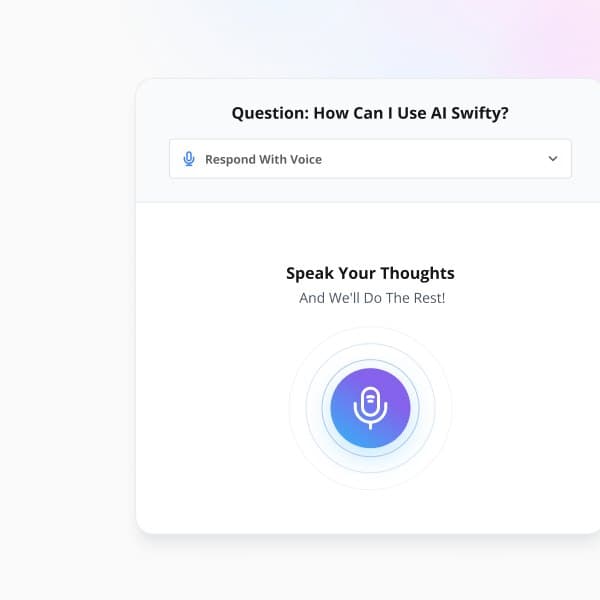 Answer card set to Respond with voice: a prompt to speak your thoughts and a microphone button.