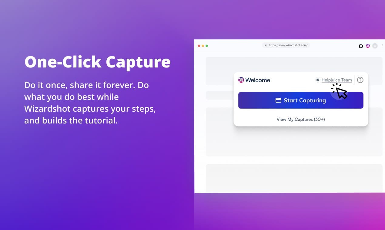 Promo image reading One-Click Capture, next to the extension popup with a Start Capturing button.