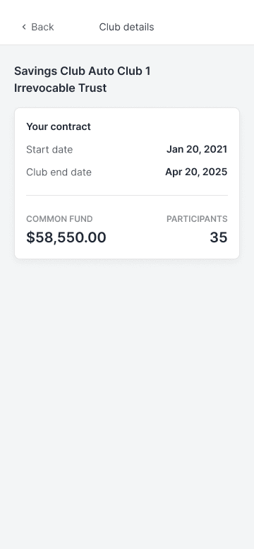 Club details: contract dates, common fund and number of participants.