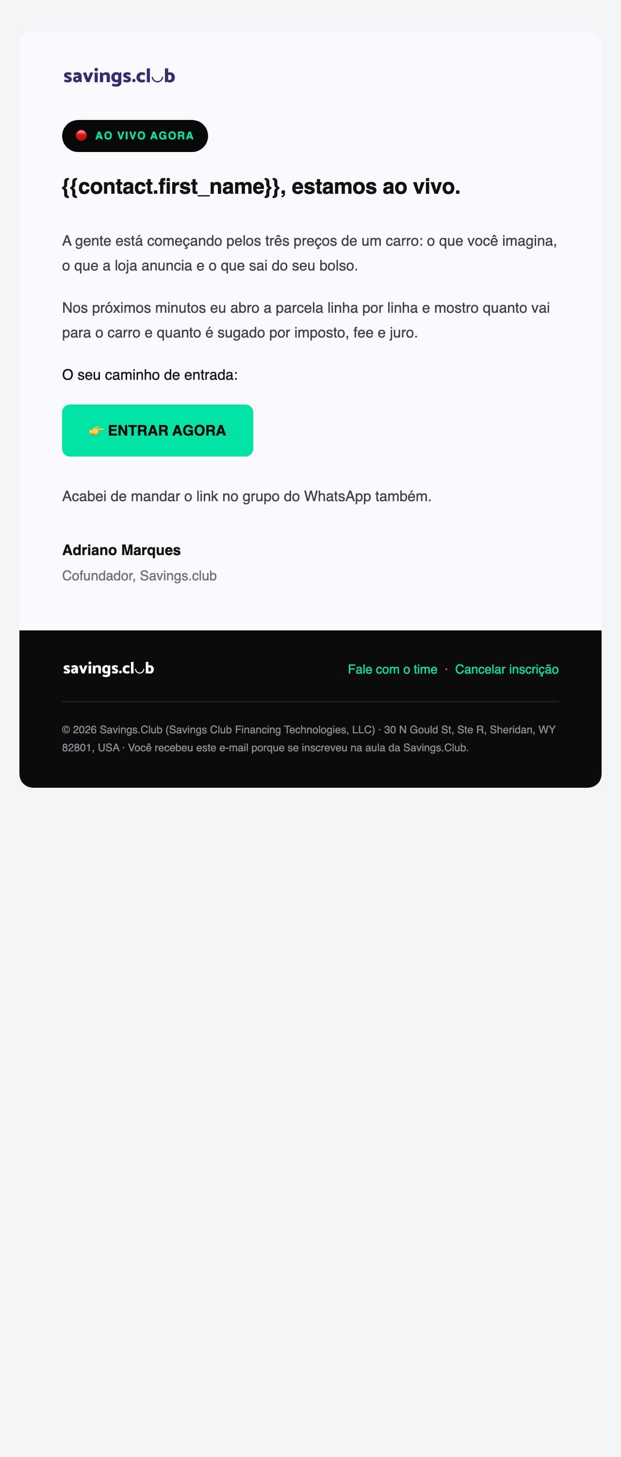 Short email sent when the class goes live, with a single Join now button.